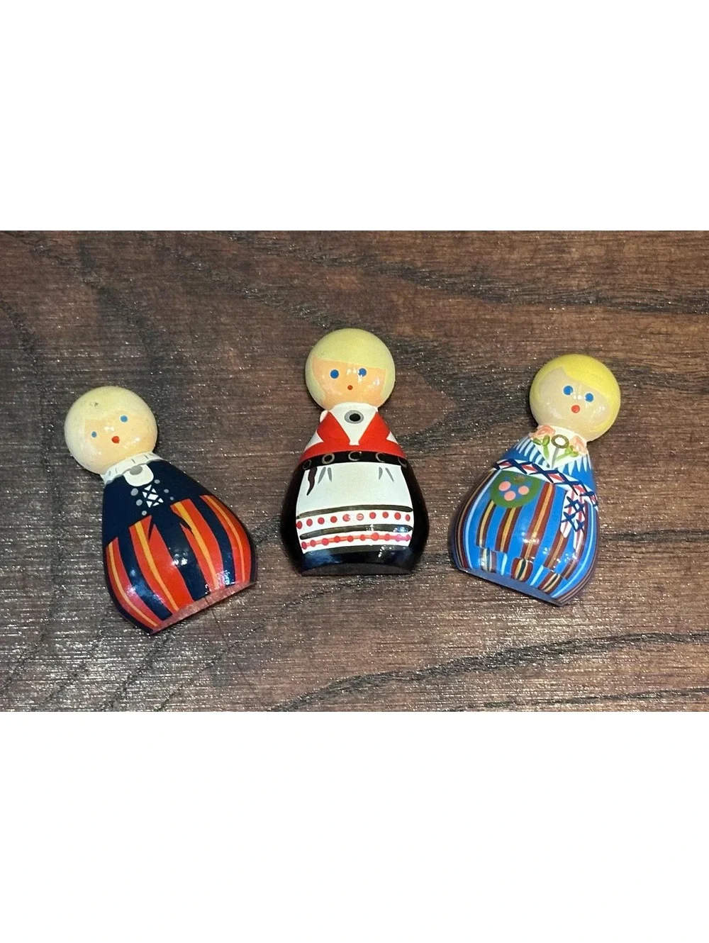 Vintage Wooden Finland Peg Doll Refrigerator Magnets Set of 3